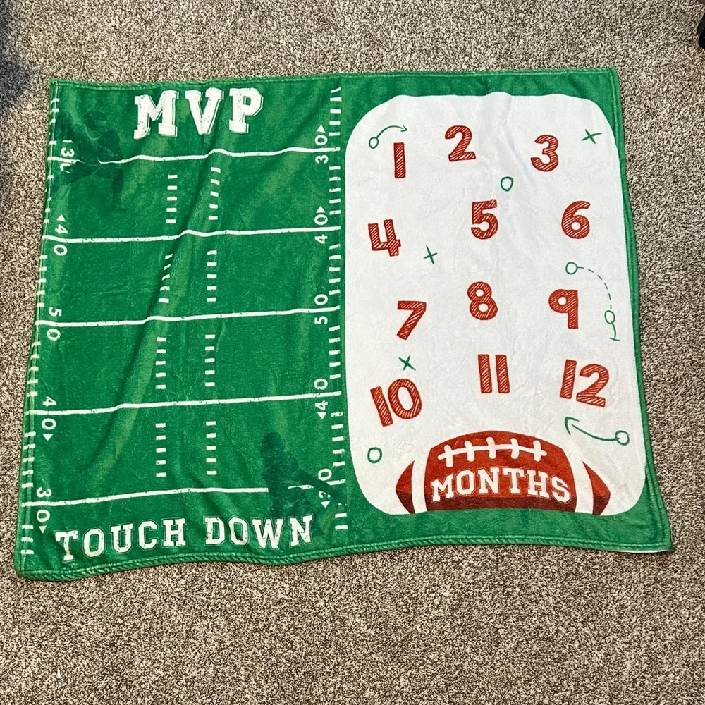 Green Football Milestone Baby Blanket - Touch Down Months